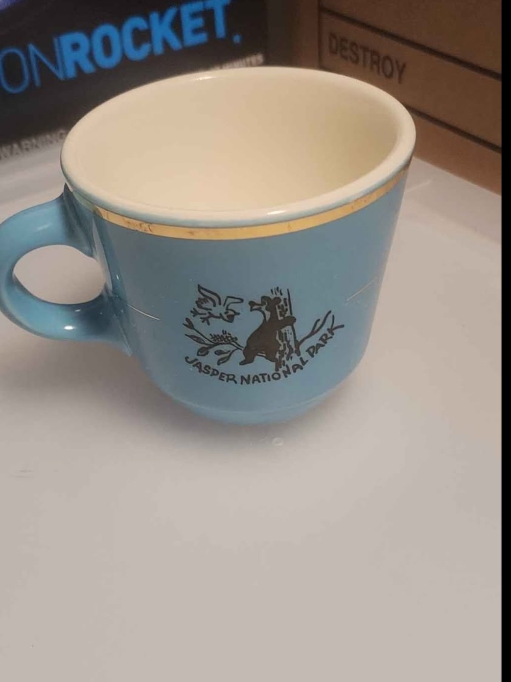 Craft Light Blue Ceramic Cup with Gold Lettering 22kt Gold
